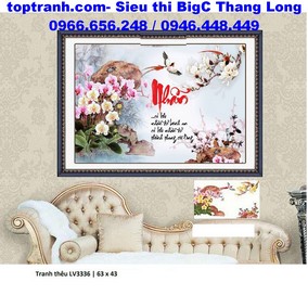 Tranh thêu chữ nhẫn và hoa lan